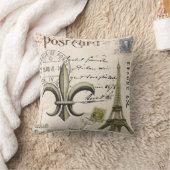 ヴィンテージのエッフェル塔の郵便はがきの枕 クッション (ブランケット)