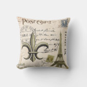 ヴィンテージのエッフェル塔の郵便はがきの枕 クッション (正面)