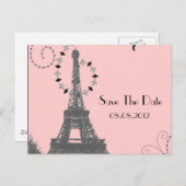 ヴィンテージのエッフェル塔 パリの結婚式 Save the Date 案内ポストカード (正面/裏面)