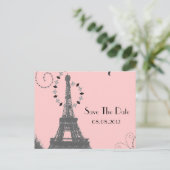 ヴィンテージのエッフェル塔 パリの結婚式 Save the Date 案内ポストカード (スタンド正面)