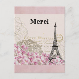 ヴィンテージのエッフェル塔 パリ フランス ありがとう ポストカード