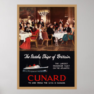 ヴィンテージのエリザベス女王のCunardライン旅行ポスター ポスター