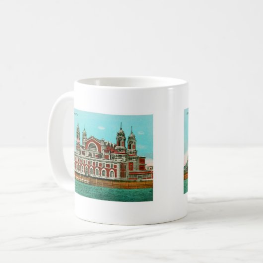 ヴィンテージのエリス島、ニューヨークシティ コーヒーマグカップ (正面左)