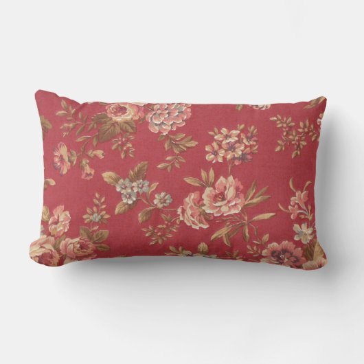 ヴィンテージのエレガントでガーリーなピンクの赤い茶色がかった鋼色のバラ ランバークッション (正面)