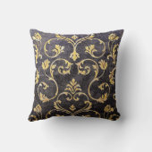 ヴィンテージのエレガントでシックな黒および金ゴールドの花柄のダマスク織 クッション (裏面)