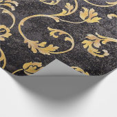 ヴィンテージのエレガントでシックな黒および金ゴールドの花柄のダマスク織 ラッピングペーパー (角)
