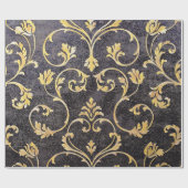 ヴィンテージのエレガントでシックな黒および金ゴールドの花柄のダマスク織 ラッピングペーパー (フラット)