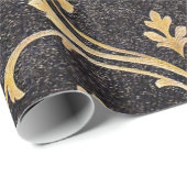 ヴィンテージのエレガントでシックな黒および金ゴールドの花柄のダマスク織 ラッピングペーパー (ロールコーナー)