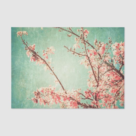 ヴィンテージのエレガントで擦り切れたなティール(緑がかった色)木及び桜 薄葉紙 (正面)
