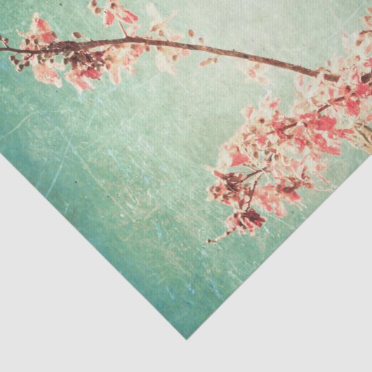 ヴィンテージのエレガントで擦り切れたなティール（緑がかった色）木及び桜 薄葉紙 (詳細)