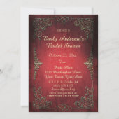 ヴィンテージのエレガントで豪奢な金ゴールド及び赤いブライダルシャワー 招待状 (正面)