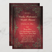 ヴィンテージのエレガントで豪奢な金ゴールド及び赤いブライダルシャワー 招待状 (正面/裏面)