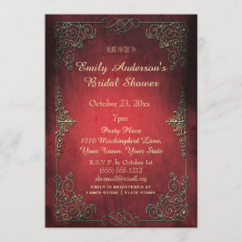 ヴィンテージのエレガントで豪奢な金ゴールド及び赤いブライダルシャワー 招待状