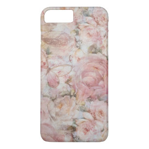 ヴィンテージのエレガントなピンクのコラージュの花柄のタイポグラフィ iPhone 8 PLUS/7 PLUSケース