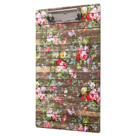 ヴィンテージのエレガントなピンクのバラのブラウンの木製の写真のプリント クリップボード (左)