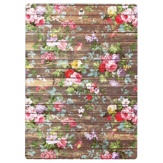 ヴィンテージのエレガントなピンクのバラのブラウンの木製の写真のプリント クリップボード (裏面)