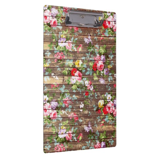 ヴィンテージのエレガントなピンクのバラのブラウンの木製の写真のプリント クリップボード (右)