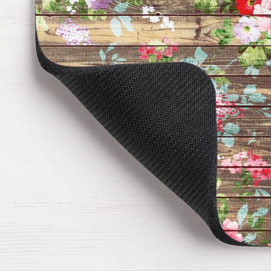 ヴィンテージのエレガントなピンクのバラのブラウンの木製の写真のプリント マウスパッド (コーナー)