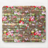 ヴィンテージのエレガントなピンクのバラのブラウンの木製の写真のプリント マウスパッド (正面)