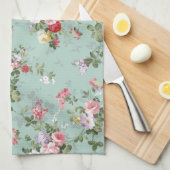 ヴィンテージのエレガントなピンクの赤いバラパターン キッチンタオル (四つ折り)