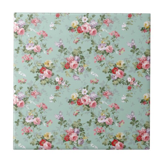 ヴィンテージのエレガントなピンクの赤いバラパターン タイル (正面)