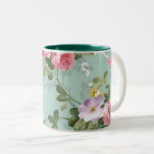 ヴィンテージのエレガントなピンクの赤いバラパターン ツートーンマグカップ (正面右)