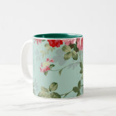 ヴィンテージのエレガントなピンクの赤いバラパターン ツートーンマグカップ (正面左)