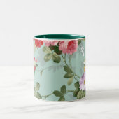 ヴィンテージのエレガントなピンクの赤いバラパターン ツートーンマグカップ (中央)