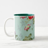 ヴィンテージのエレガントなピンクの赤いバラパターン ツートーンマグカップ (左)