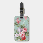 ヴィンテージのエレガントなピンクの赤いバラパターン ラゲッジタグ (正面縦)
