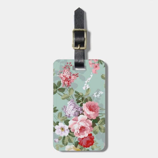 ヴィンテージのエレガントなピンクの赤いバラパターン ラゲッジタグ (正面縦)