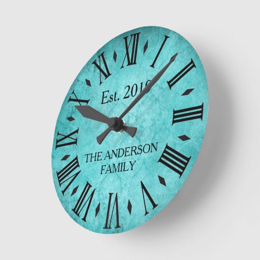 ヴィンテージのエレガントな姓のローマ数字のティール（緑がかった色） ラウンド壁時計 (傾斜)