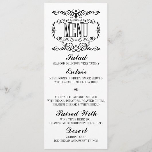 ヴィンテージのエレガントな結婚式メニューカード メニュー (正面)