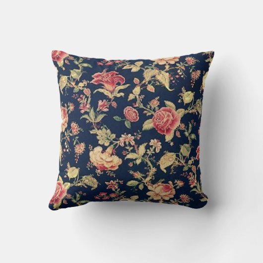 ヴィンテージのエレガントな花の青のバラの枕 クッション (裏面)