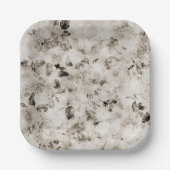 ヴィンテージのエレガントみすぼらしい白い灰色のバラフローラ ペーパープレート (正面)