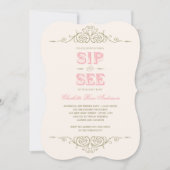 ヴィンテージのエレガント新生児ガールSipと参照 招待状 (正面)