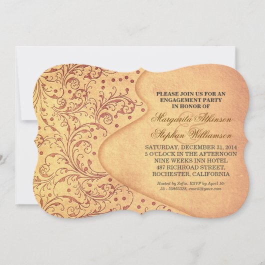ヴィンテージのエンゲージメントパーティーの古い招待状 招待状 (正面)
