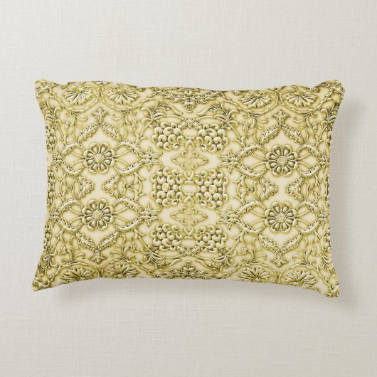 ヴィンテージのエンボスの金属金ゴールドホイルの花柄 アクセントクッション (裏面)