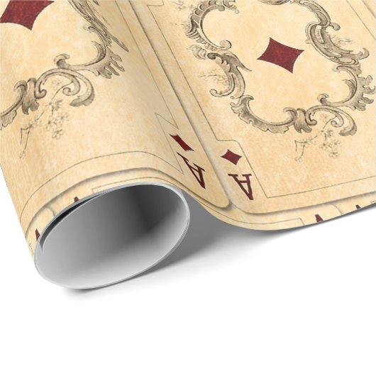ヴィンテージのエースのダイヤモンドのトランプのコラージュ ラッピングペーパー (ロールコーナー)