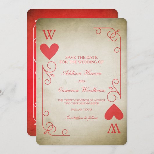 ヴィンテージのエースハート日付の保存 セーブザデート (正面/裏面)