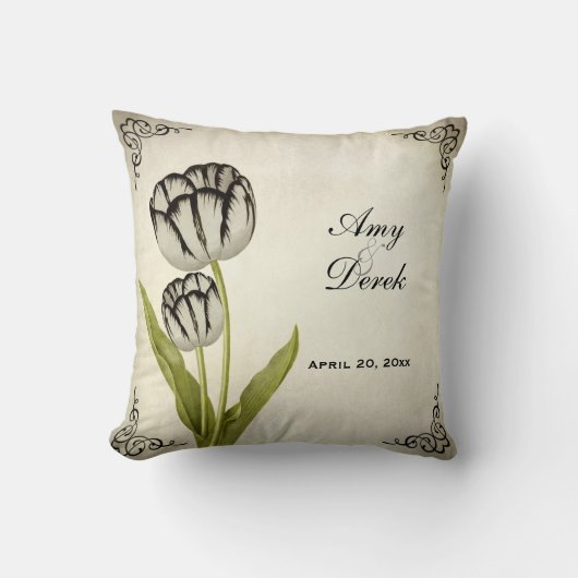 ヴィンテージのオウムのチューリップのパーソナライズな記念品の枕 クッション (正面)
