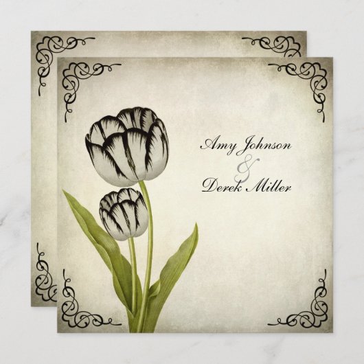 ヴィンテージのオウムのチューリップの結婚式招待状 招待状 (正面/裏面)