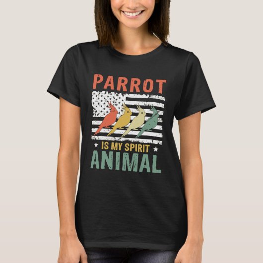ヴィンテージのオウムは私の精神の動物のアメリカ国旗T Tシャツ (正面)