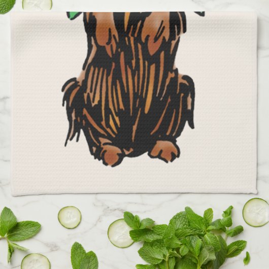 ヴィンテージのオズトト犬と緑の弓 キッチンタオル (折り畳み)