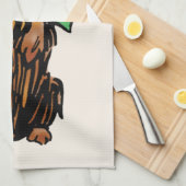 ヴィンテージのオズトト犬と緑の弓 キッチンタオル (四つ折り)