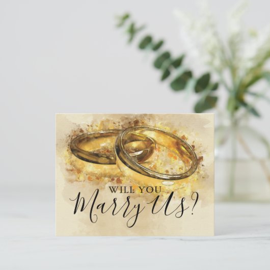 ヴィンテージのオフィシエント | 結婚指輪 私たちを結婚させて 招待状 (スタンド正面)