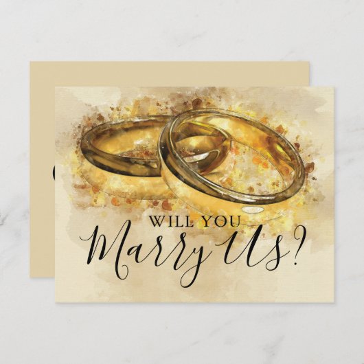 ヴィンテージのオフィシエント | 結婚指輪 私たちを結婚させて 招待状 (正面/裏面)