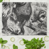 ヴィンテージのオランウータンのイラストレーション- 1800's猿 キッチンタオル (折り畳み)