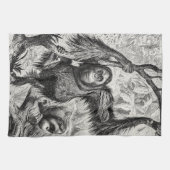 ヴィンテージのオランウータンのイラストレーション- 1800's猿 キッチンタオル (横)