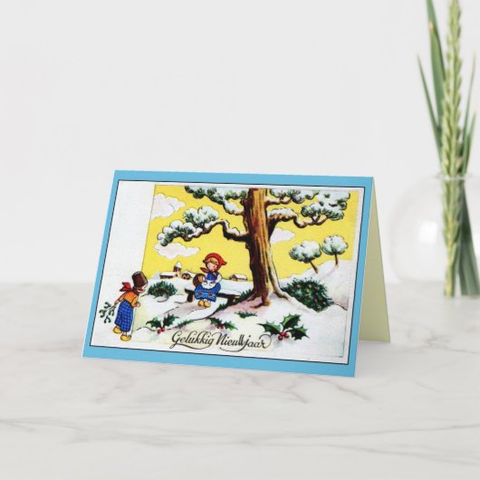 ヴィンテージのオランダの明けましておめでとうのかわいい子供 シーズンカード (正面)